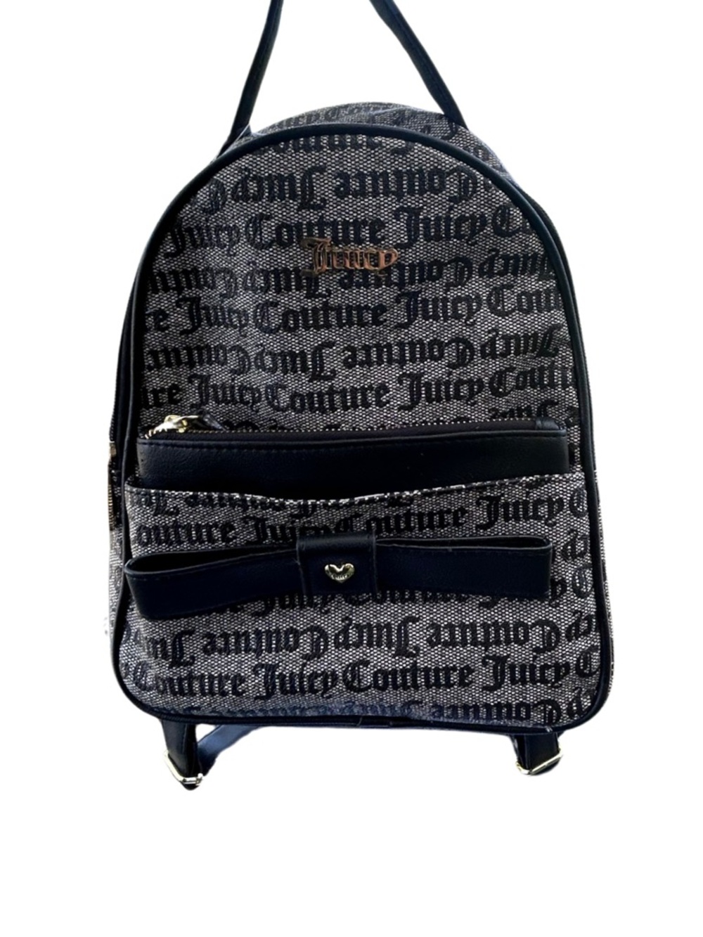Juicy Couture Black and Gray Signature Logo Mini Backpack with Bow